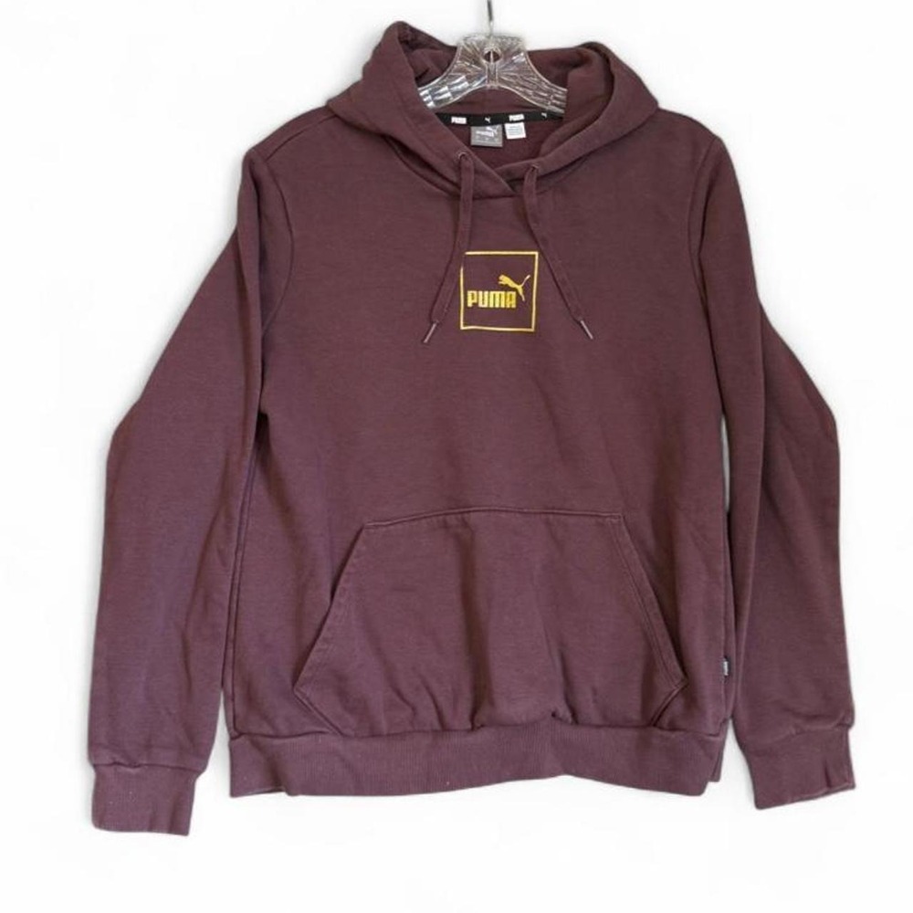 Puma Women's Size M Burgundy Maroon Pullover Hoodie Gold Glitter Box Logo
